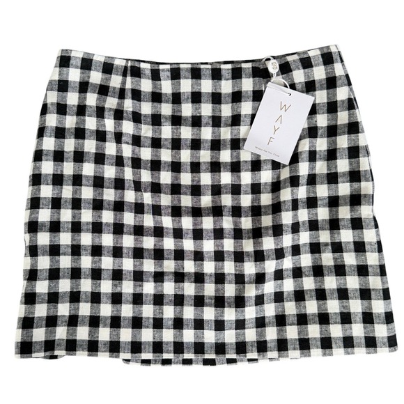 Wayf Dresses & Skirts - WAYF Gingham Mini Skirt Size 8 Black White Linen Cottagecore Preppy Academia